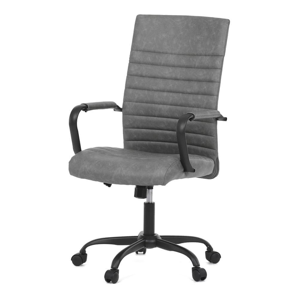 Autronic Kancelárska stolička, šedá ekokoža, hojdací mach, kolieska pre tvrdé podlahy, čierny kov